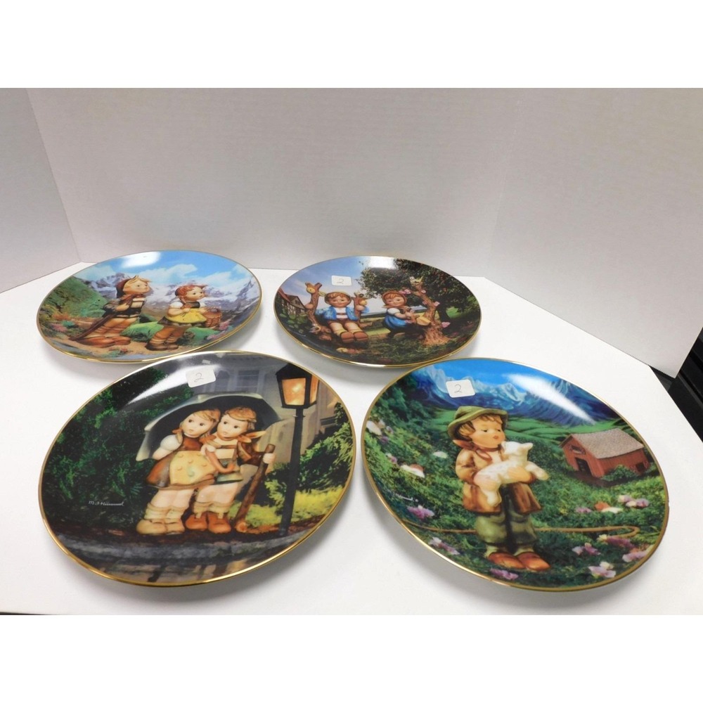 Set of 4 MJ Hummel Plates Gentle Friends, Stormy Weather, Apple Tree & Little Ex